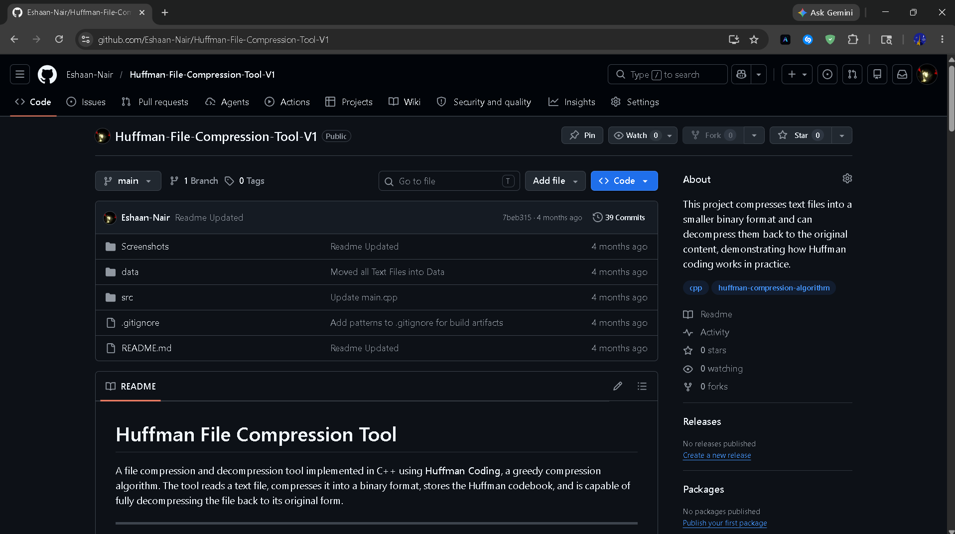 Huffman File Compression Tool V1